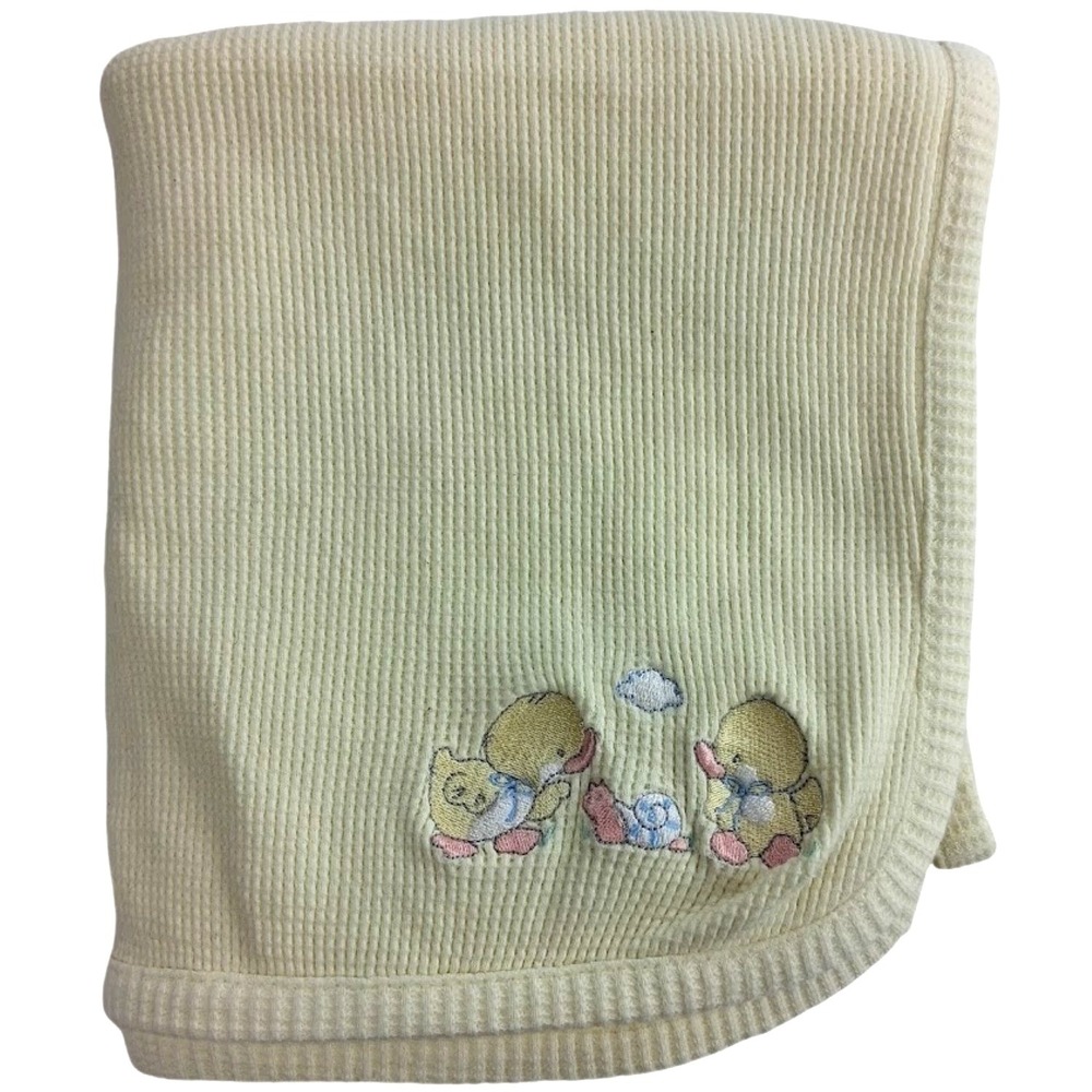 1996 Geoffrey Babies R Us Yellow Duck Thermal Blanket Snail Vintage 30x35 Cotton